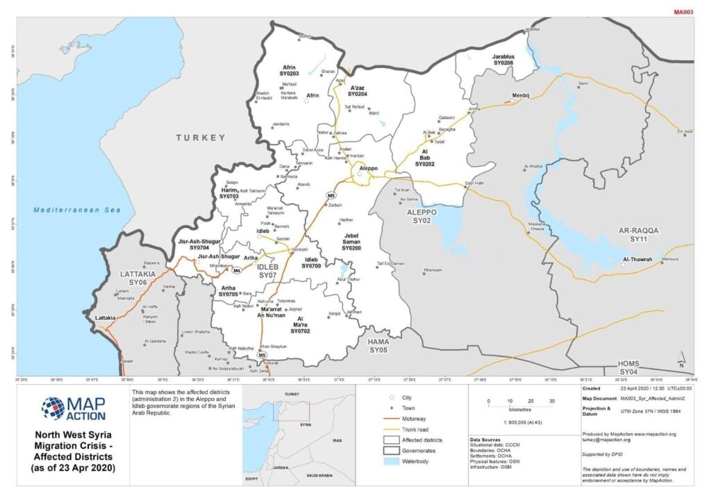 Map of camps in northwestern Syria (Source: Map Action) May 2020