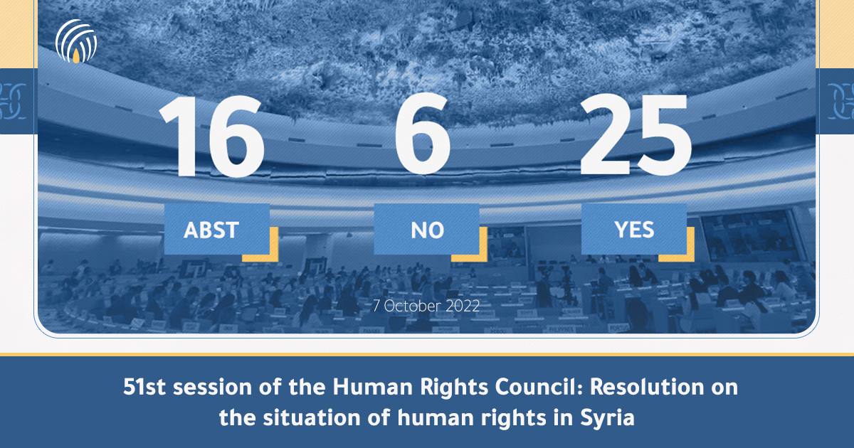 صدور القرار الخاص بسوريا عن مجلس حقوق الإنسان الدورة 51[EN]